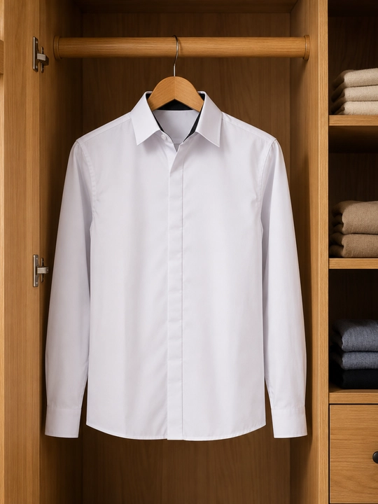 Erkaklar uchun oq klassik ko‘ylak, uzun yengli rasmiy ko‘ylak, ofis, ish va bayram uchun