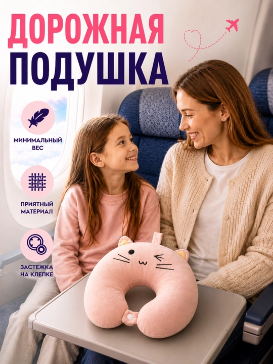 Детская подушка для путешествий, дорожная на синтепоне, маска для сна в подарок
