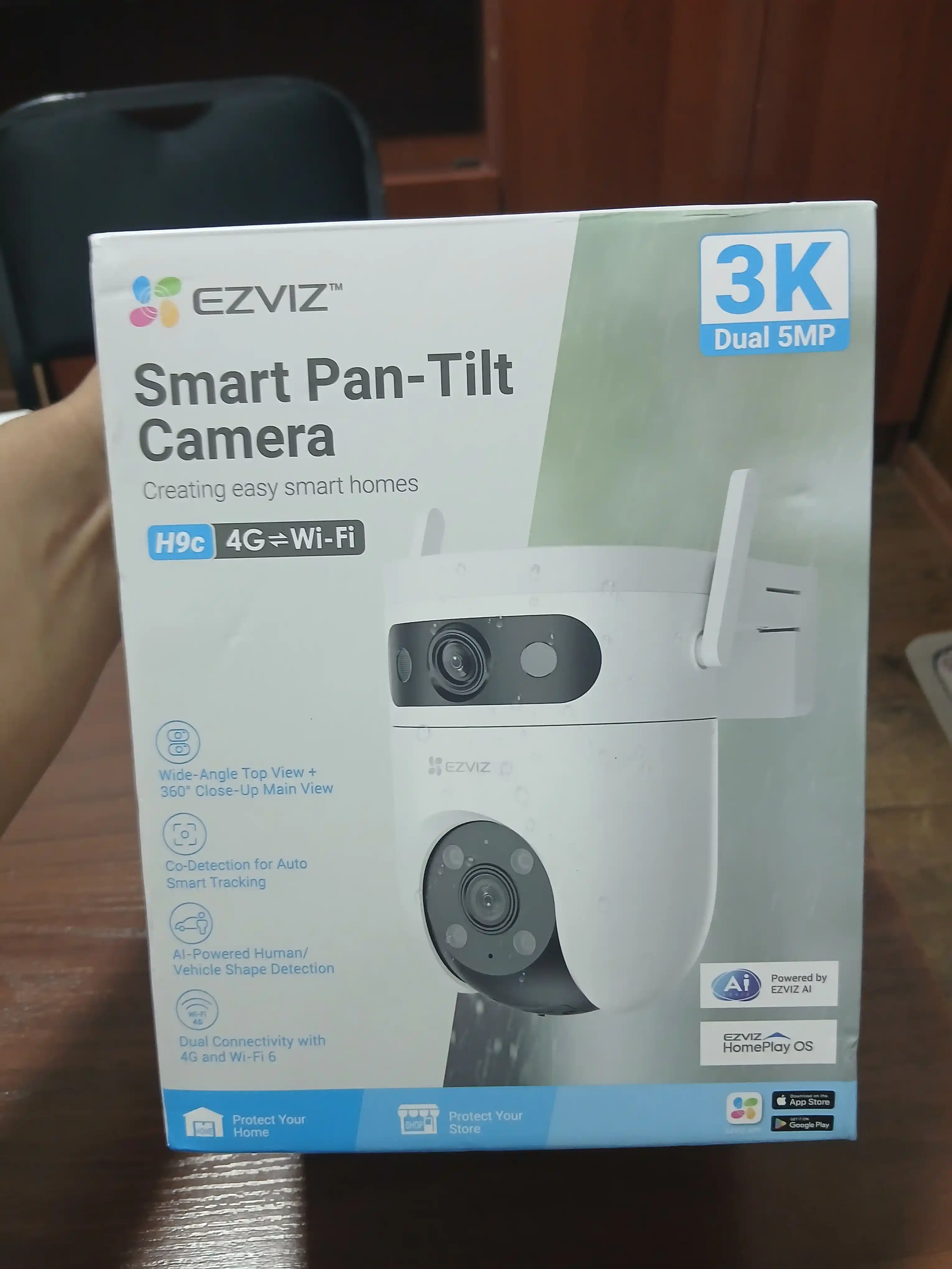 Ezviz kamera H9C 3k, 5+5, 4G va Wi-Fi qo"llap quvatlaydi, ikkala linza 5 Mp, rangli tasvir