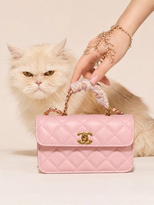 Chanel uslubidagi ayollar sumkasi, pushti, zanjirli qavilgan model, nafis aksessuar