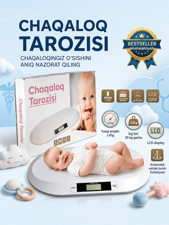 Baby Scale yangi tug‘ilgan chaqaloqlar uchun elektron tarozi, 20 kg gacha - 