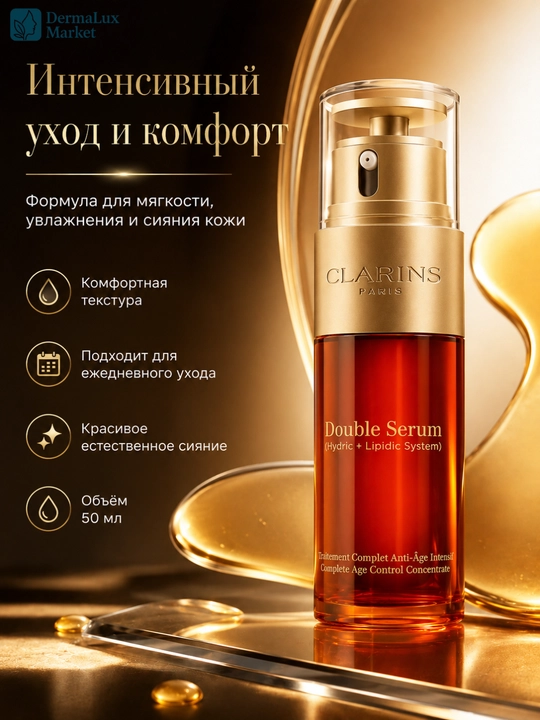 Ikki fazali intensiv yoshartiruvchi zardob, teri parvarishi Clarins Double Serum, 50 ml