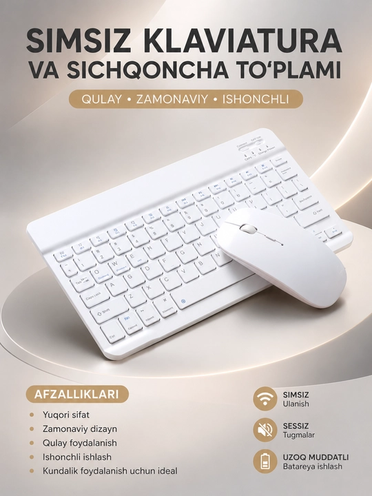 Simsiz Klaviatura va Sichqoncha To‘plami, 2.4GHz USB Wireless Keyboard & Mouse Combo - 