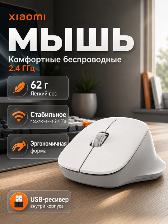 Мышь беспроводная Xiaomi Wireless Mouse Comfort 2.4GHz, 62 г - 