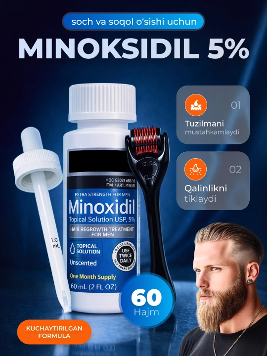 Миноксидил для роста волос и бороды Minoxidil 5%, 60 мл - 