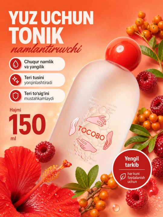 Rezavor meva ekstraktlari va vitaminlar bilan kengaytiruvchi toner, Tocobo, Vita Bery Pora, 150 ml