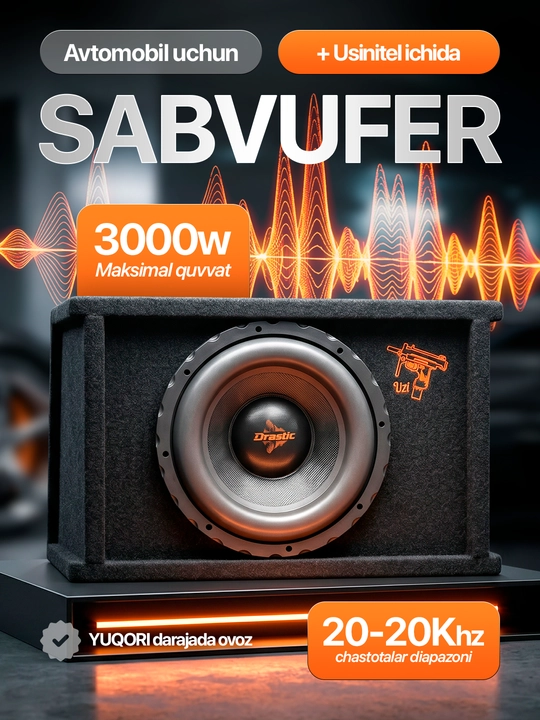 Avtomobil uchun aktiv sabvufer Drastic DC-5610D, 10 dyuym, 3000 W - 