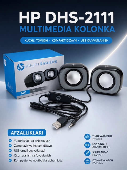 HP DHS-2111 multimedia kolonka – kuchli va tiniq stereo tovush - 