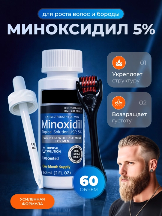 Миноксидил для роста волос и бороды Minoxidil 5%, 60 мл - 