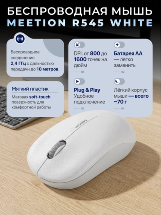 Беспроводная офисная мышь R545 2.4G с покрытием soft touch - 