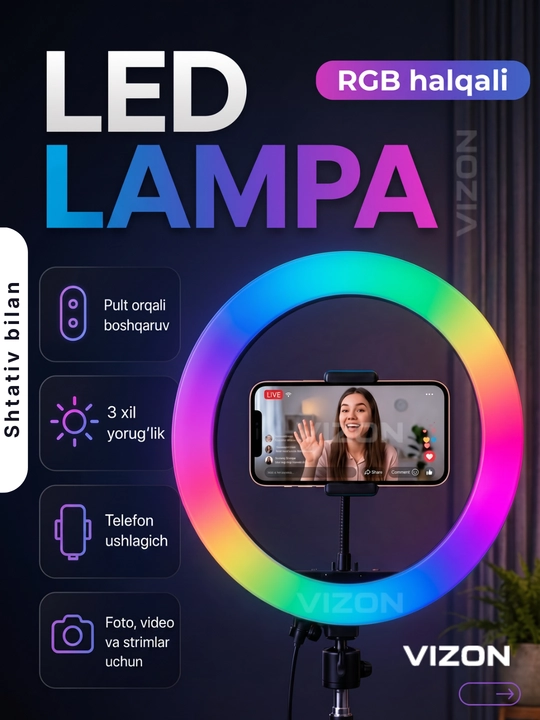 VIZON halqasimon lampasi, telefon lampasi bilan shtativ - 