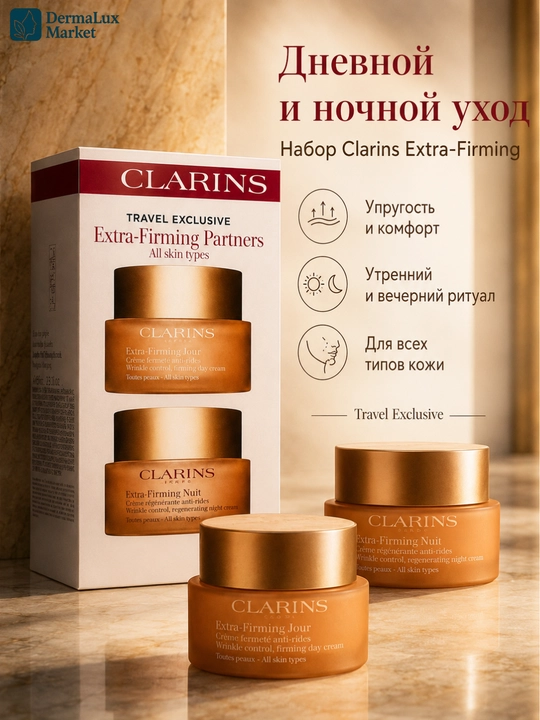 Набор дневной и ночной крем для лица, Clarins Extra-Firming Partners, 2×50 мл