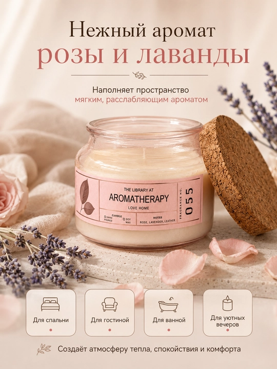 Aromatherapy Love Home ароматическая свеча роза и лаванда, 225 г