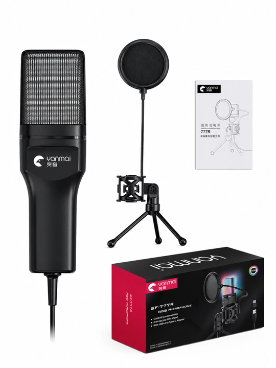 Игровой RGB микрофон для компьютера, USB микрофон для ПК, стримов, игр и общения