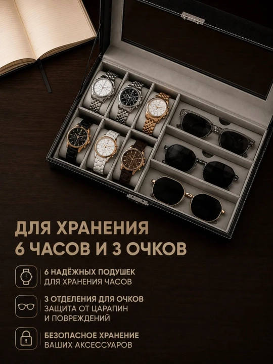 Шкатулка для часов на 6 и 12 часов, органайзер для хранения часов, коробка для часов