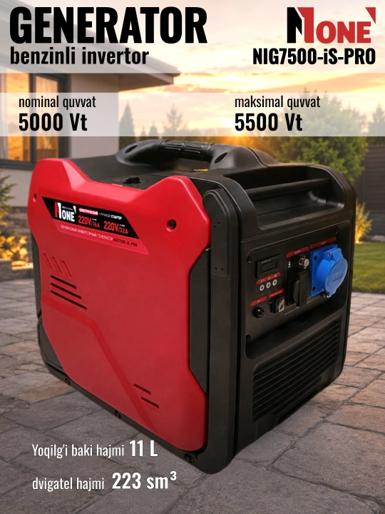 Benzinli invertor generator NUMBER ONE NIG7500-iS-PRO, maksimal quvvati 5.5 kVt