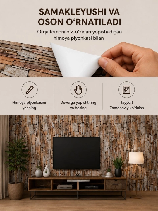 Devorlar uchun o'z-o'zidan yopishqoq devor qog'ozi, koridor va yotoqxona uchun oboy, aboy