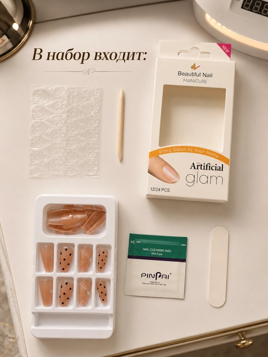 Накладные ногти 24шт, искусственные типсы + набор для маникюра, многоразовые