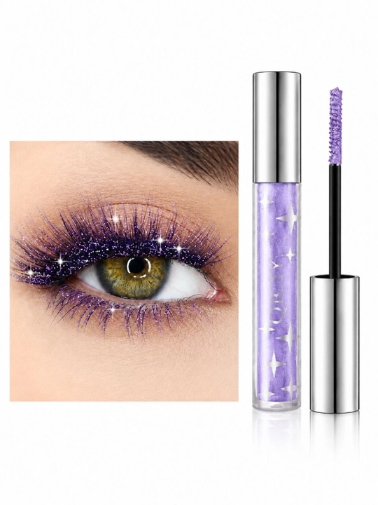 Цветная тушь для ресниц с блёстками, фиолетовая, glitter mascara, водостойкая