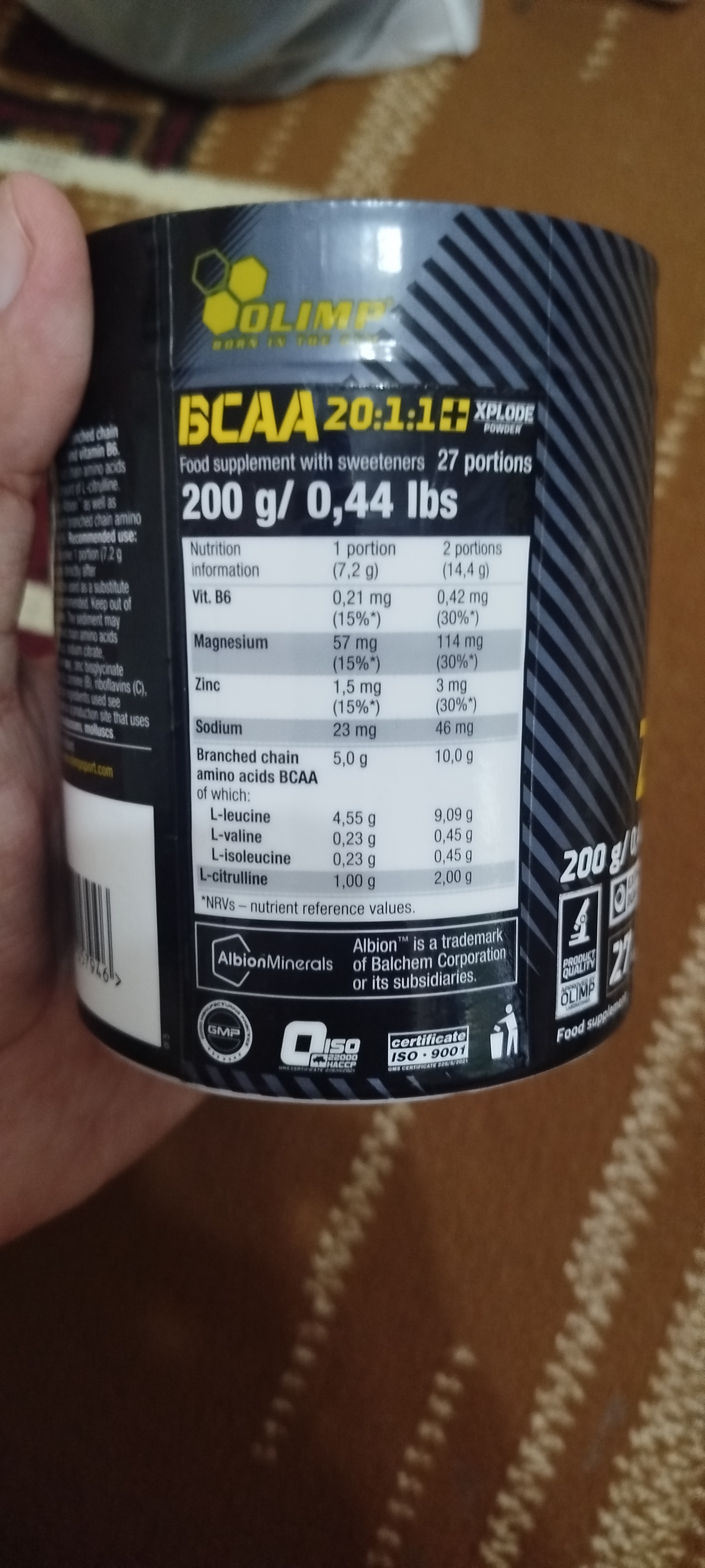 Olimp BCAA 20:1:1, 200 g, muskullar tiklanishi uchun BSA