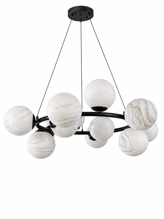 Osma lyustra Sharlar E27, 12/15/20 lampa, 40 m² gacha yoritish, balandligi sozlanadi