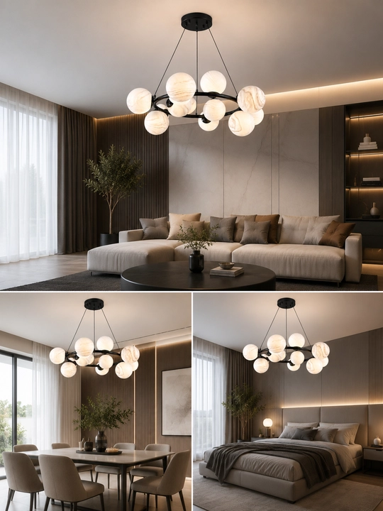 Osma lyustra Sharlar E27, 12/15/20 lampa, 40 m² gacha yoritish, balandligi sozlanadi