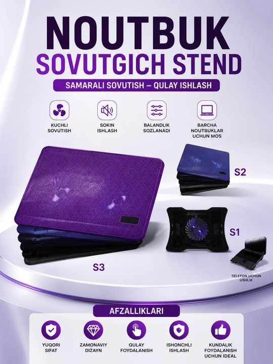 S1/S2/S3 Notebook Cooling Pad – Подставка для охлаждения ноутбука 9–17", USB - 