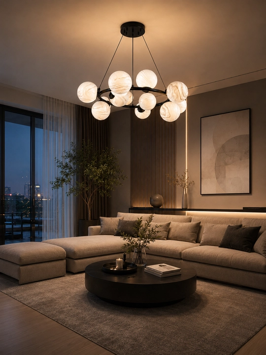 Osma lyustra Sharlar E27, 12/15/20 lampa, 40 m² gacha yoritish, balandligi sozlanadi