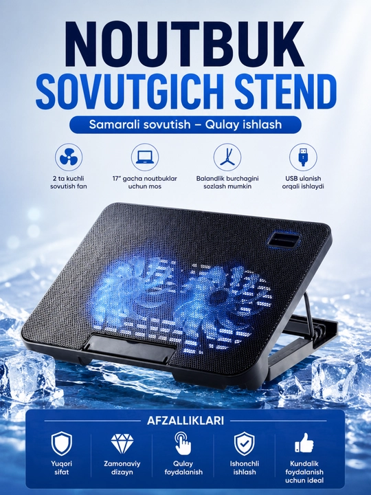 USB Cooling Pad для ноутбуков до 17" – Подставка с двумя вентиляторами охлаждения - 