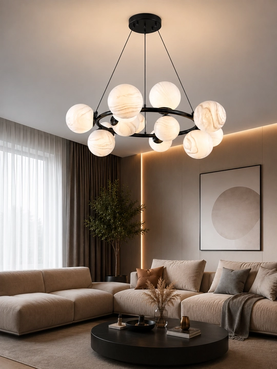 Osma lyustra Sharlar E27, 12/15/20 lampa, 40 m² gacha yoritish, balandligi sozlanadi