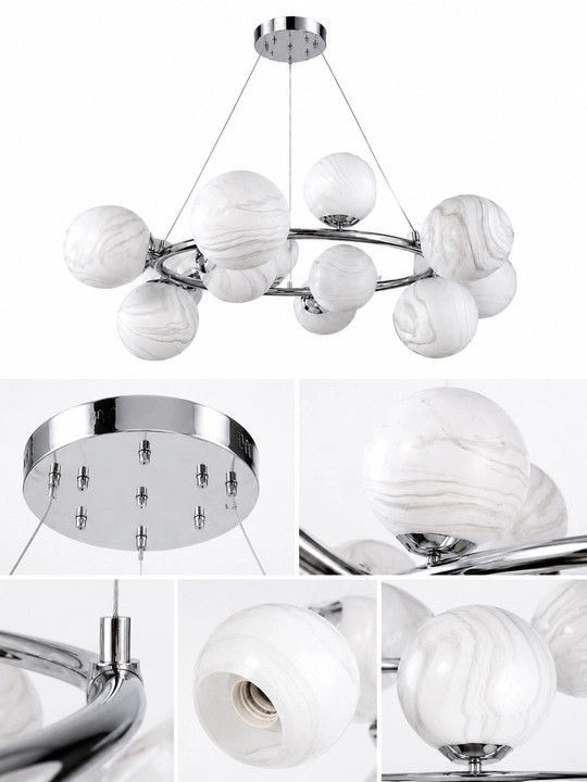 Osma lyustra Sharlar E27, 12/15/20 lampa, 40 m² gacha yoritish, balandligi sozlanadi