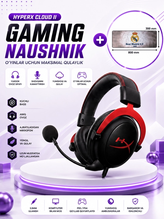 Игровая гарнитура с микрофоном 3.5 мм для ПК, PS4, PS5, проводные наушники - 
