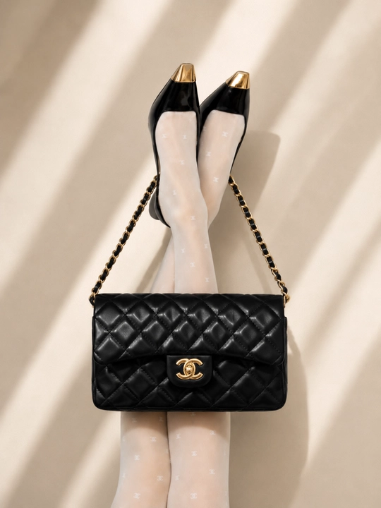 Chanel uslubidagi ayollar yelka sumkasi, zanjirli qavilgan model