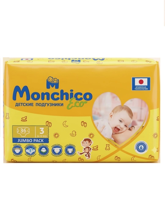 Подгузники Monchico Eco+ NORMAL, размер 3, 6 - 10 кг, 36 шт - 