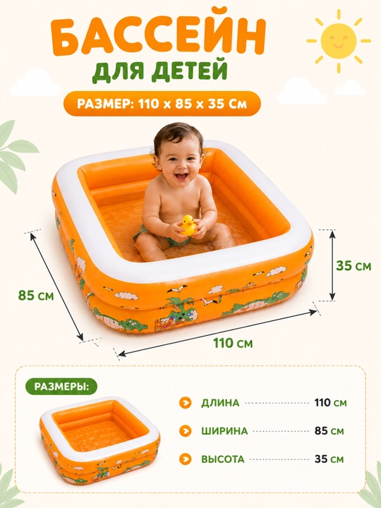 Бассейн Baby Pool, 110×85×35 см, мягкое дно, для детей