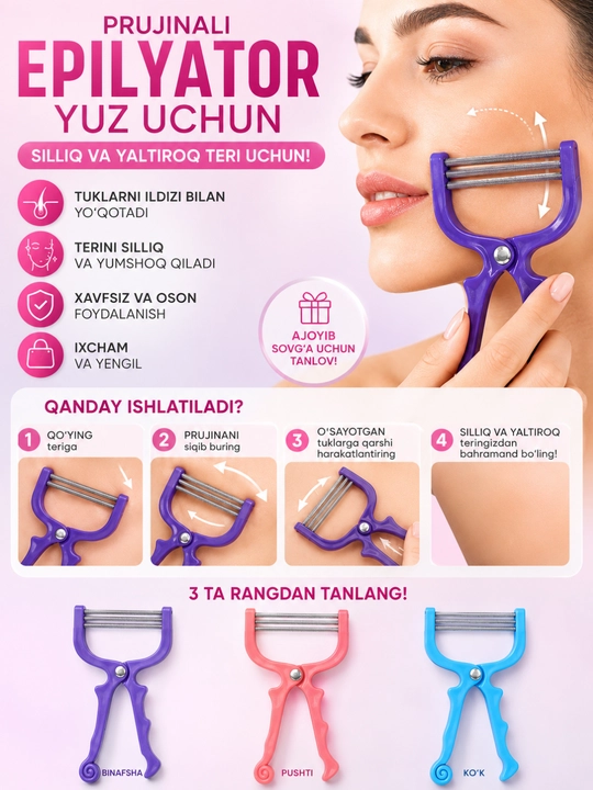 Face Epi Roller qo‘l prujinali epilyator - tuklarni ildizi bilan olib tashlash