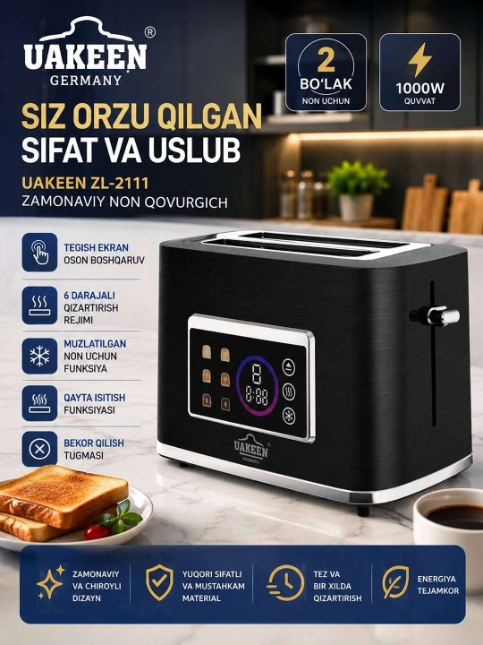 TOSTER Uakeen tosteri 1000 Vt quvvatga - 