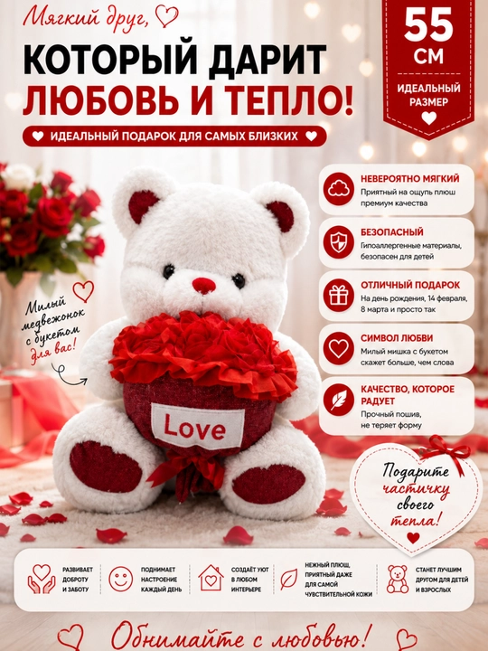 Мягкая игрушка Love Bear - 45, 55 см - 