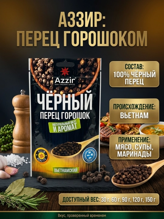 Черный Перец Горошек Azzir Вьетнам - 