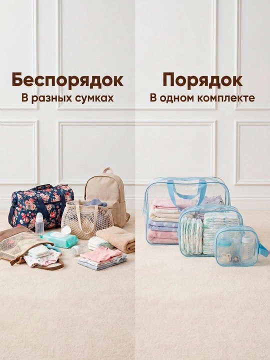 Сумка в роддом 3 шт, прозрачные сумки для роддома, для мамы и вещей новорождённого