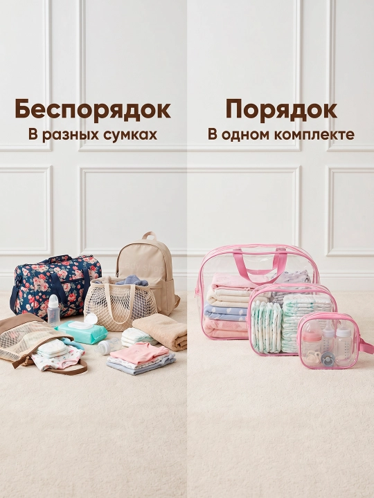 Сумка в роддом 3 шт, прозрачные сумки для роддома, для мамы и вещей новорождённого