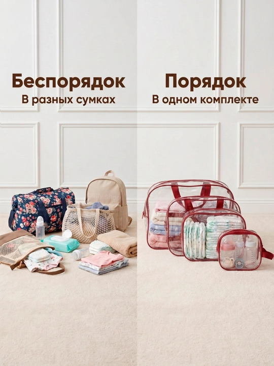 Сумка в роддом 3 шт, прозрачные сумки для роддома, для мамы и вещей новорождённого