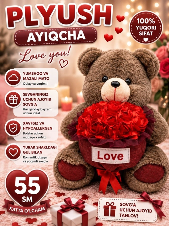 Love Bear Teddy мягкая игрушка, плюшевый медведь, подарок, 45, 55 см - 