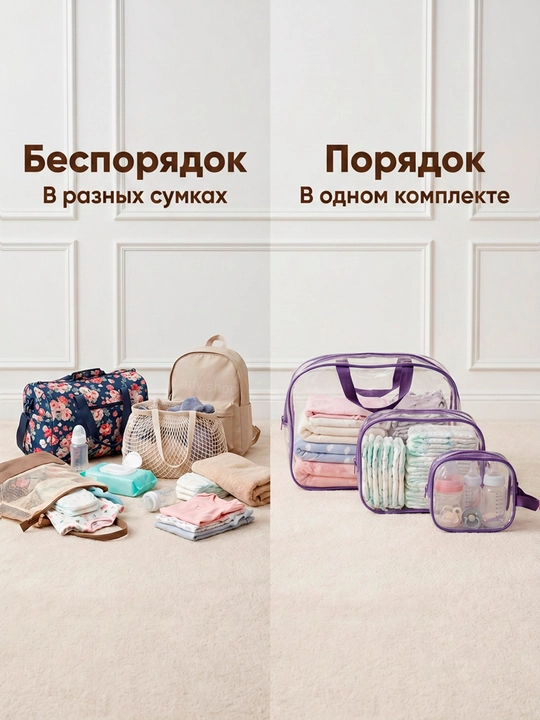 Сумка в роддом 3 шт, прозрачные сумки для роддома, для мамы и вещей новорождённого