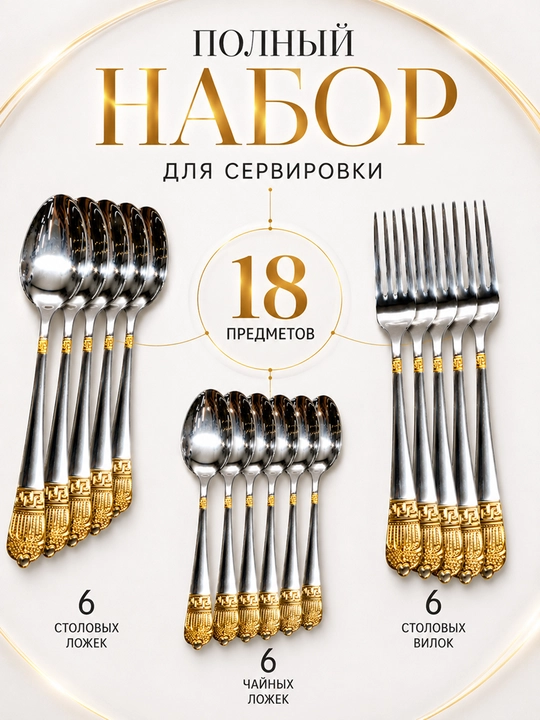 Набор столовых приборов, 18 предметов на 6 персон