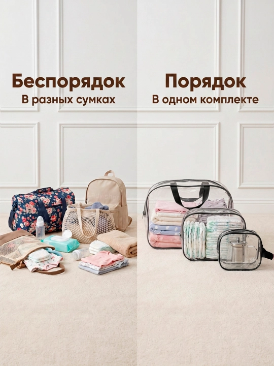 Сумка в роддом 3 шт, прозрачные сумки для роддома, для мамы и вещей новорождённого