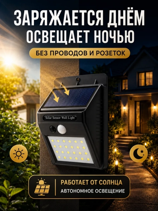 Quyosh panelli ko‘cha chirog‘i harakat datchigi devor uchun avtomatik yonadi