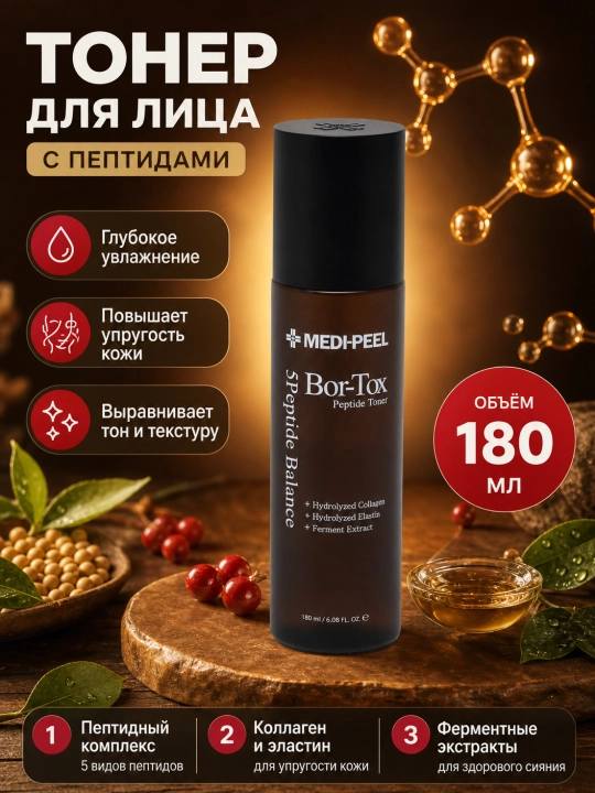 Yuz uchun yoshartiruvchi lifting-tonik, MEDIPEEL+, Peptide-tox, Glutathione, 180 ml - 
