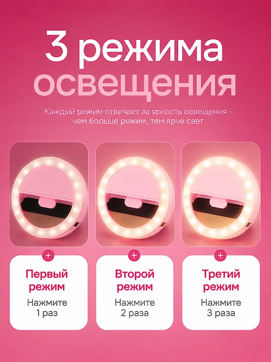 Селфи лампа на прищепке для телефона, мини кольцевая лампа, портативная