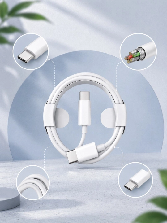 USB Type-C dan Type-C ga kabel, tez quvvatlash va ma'lumot uzatish, 1 metr, oq - 